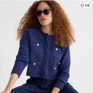 J. Crew Lady Odette Blue Gold Buttons Open Lady Cardigan Sweater, XS
